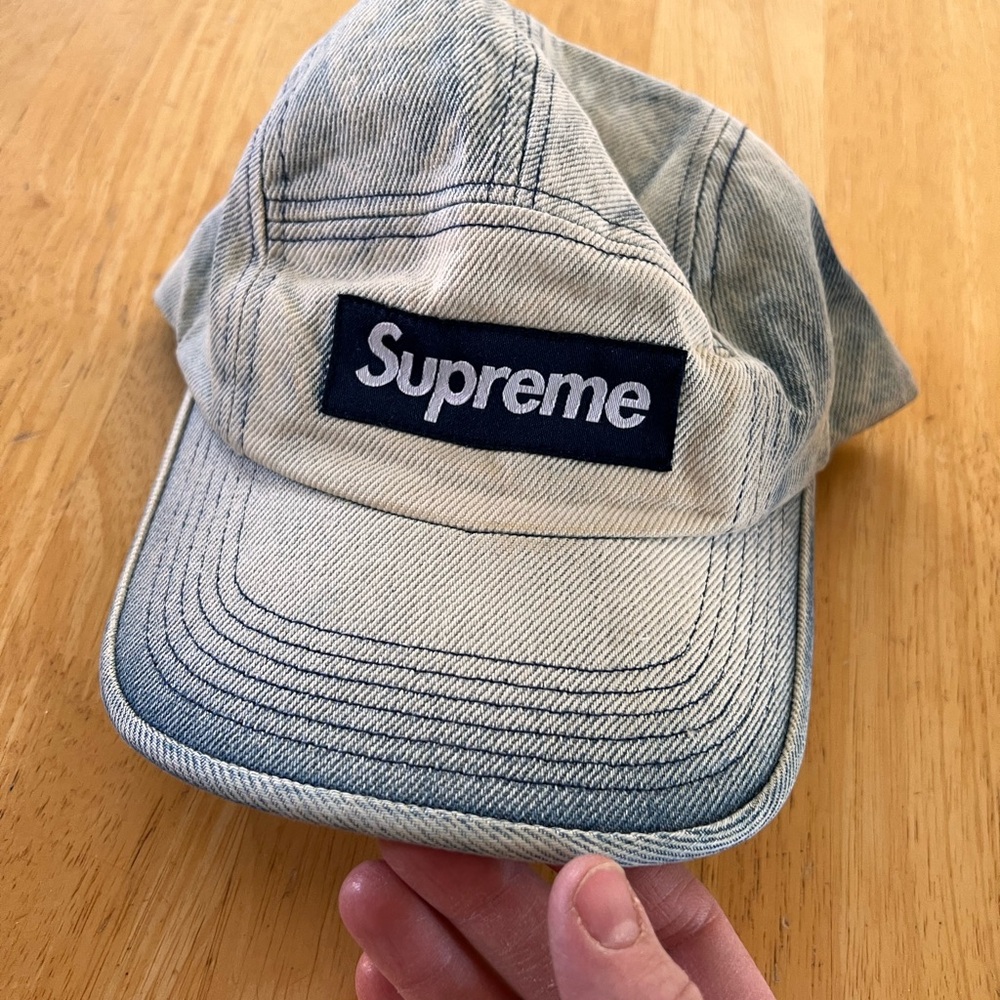 Supreme Light Denim Cap with Navy Logo Patch - Picture 2 of 6